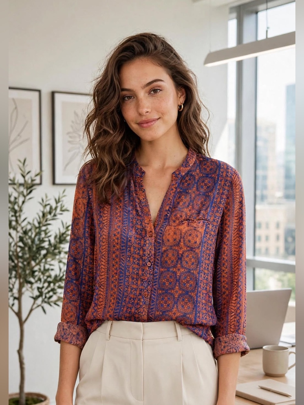 Kut From The Kloth Boho Sheer Print Button Down Blouse Medium